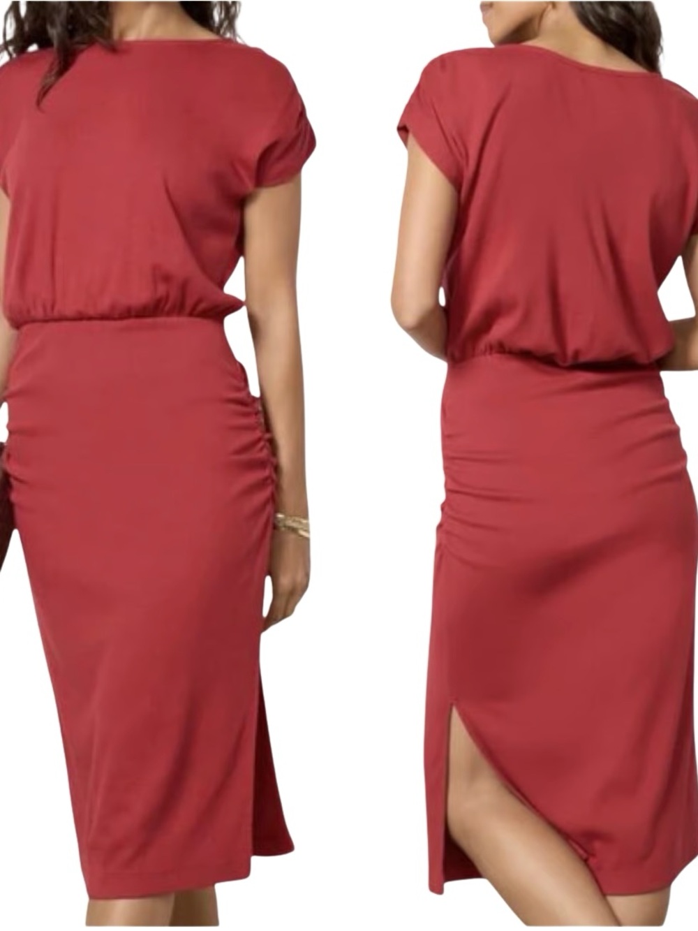 Michael Stars Burgundy Ruched Side Midi Dress